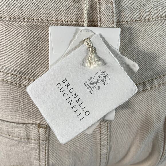 Size 10 Beige Cotton Blend Twill Monili Tapered Cuffed Casual Pants - Picture 6 of 12